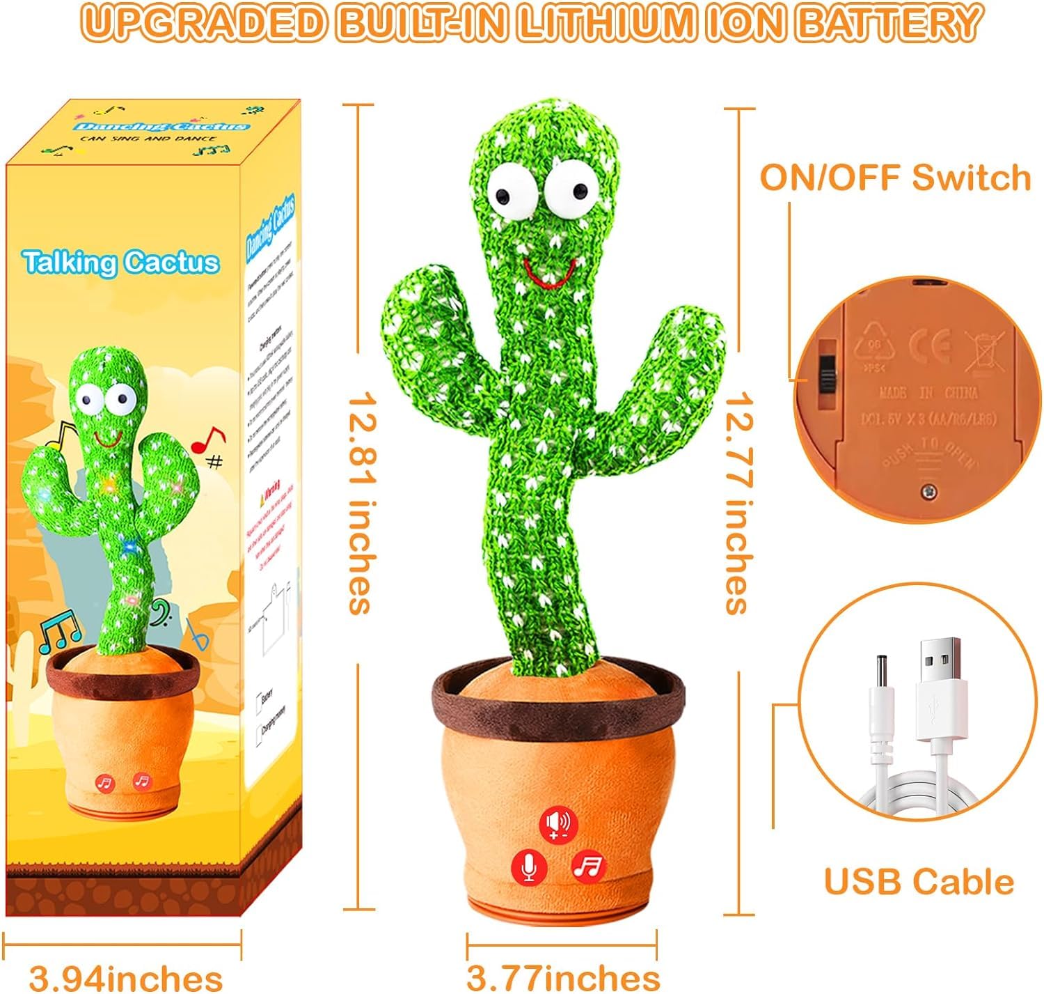 Storio Rechargeable Toys Talking Cactus Baby Toys for Kids Dancing Cactus Toys Can Sing Wriggle & Singing Recording Repeat What You Say Funny Education Toys for Children Playing Home Decor for Kids GenzVybs